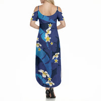 Teal Purple Banana Leaf Hawaii Summer Maxi Dress Lau Maia Plumeria Tropical Summer Vibes LT14 - Polynesian Pride