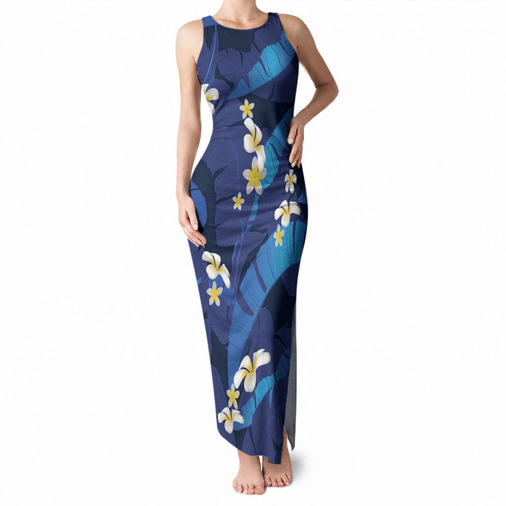 Teal Purple Banana Leaf Hawaii Tank Maxi Dress Lau Maia Plumeria Tropical Summer Vibes LT14 Women Teal Purple - Polynesian Pride