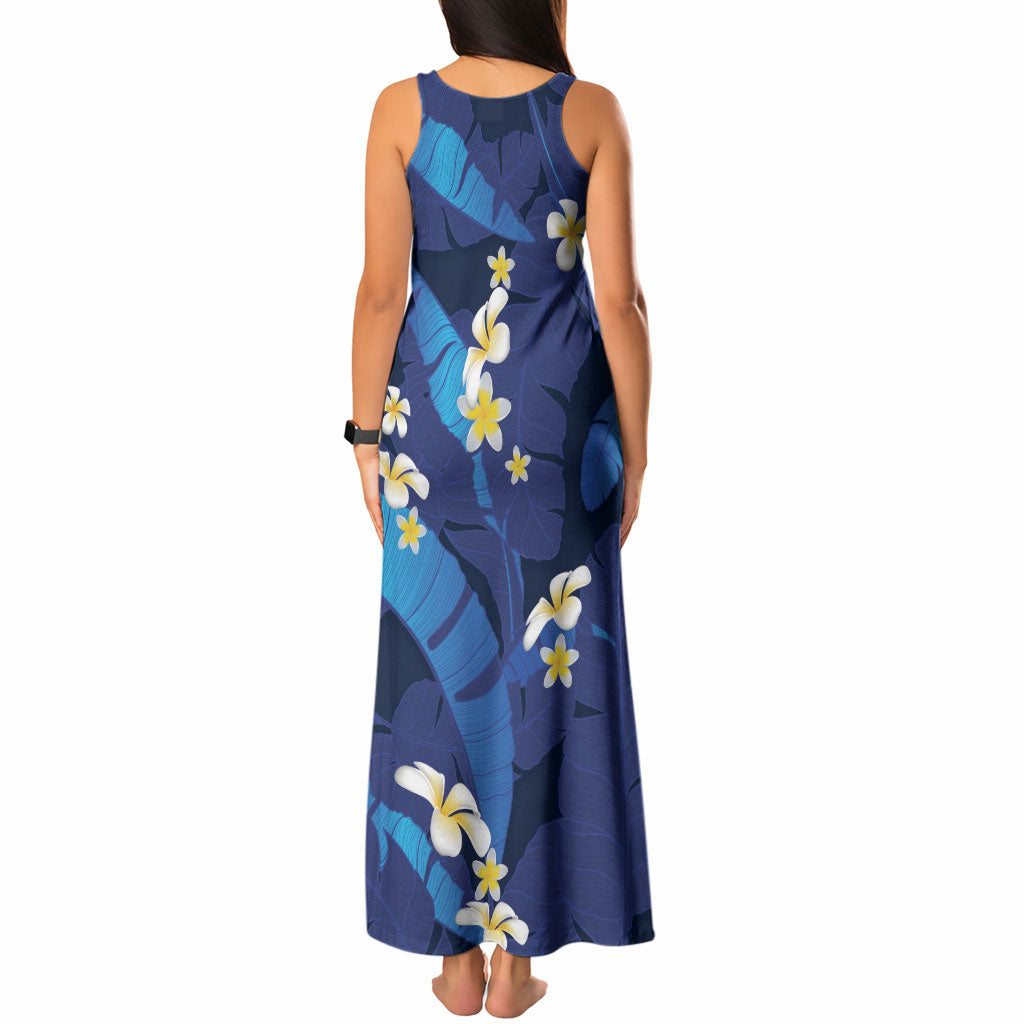 Teal Purple Banana Leaf Hawaii Tank Maxi Dress Lau Maia Plumeria Tropical Summer Vibes LT14 - Polynesian Pride