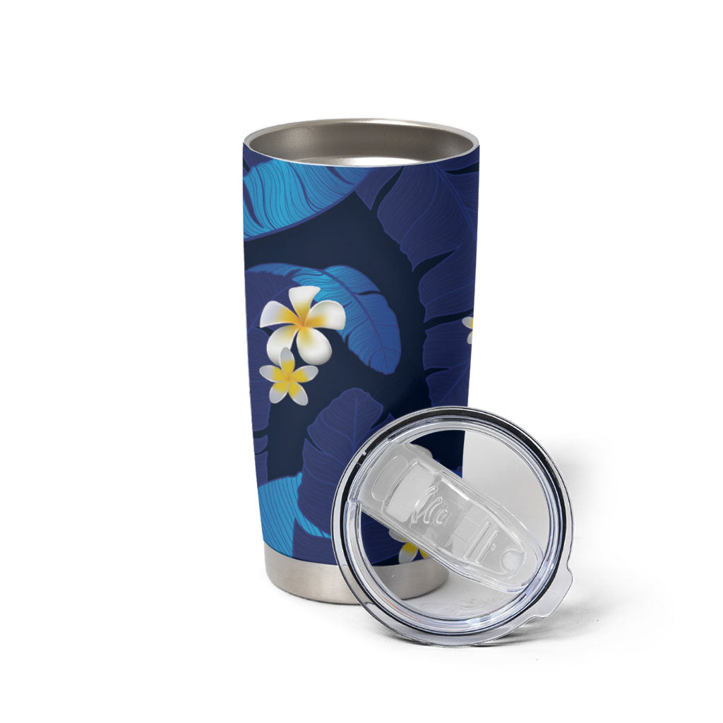 Teal Purple Banana Leaf Hawaii Tumbler Cup Lau Maia Plumeria Tropical Summer Vibes LT14 - Polynesian Pride