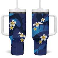 Teal Purple Banana Leaf Hawaii Tumbler With Handle Lau Maia Plumeria Tropical Summer Vibes LT14 One Size: 40 oz Teal Purple - Polynesian Pride