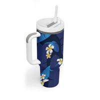 Teal Purple Banana Leaf Hawaii Tumbler With Handle Lau Maia Plumeria Tropical Summer Vibes LT14 - Polynesian Pride
