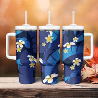 Teal Purple Banana Leaf Hawaii Tumbler With Handle Lau Maia Plumeria Tropical Summer Vibes LT14 - Polynesian Pride