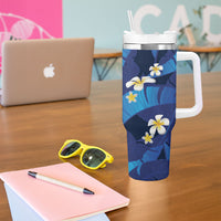 Teal Purple Banana Leaf Hawaii Tumbler With Handle Lau Maia Plumeria Tropical Summer Vibes LT14 - Polynesian Pride