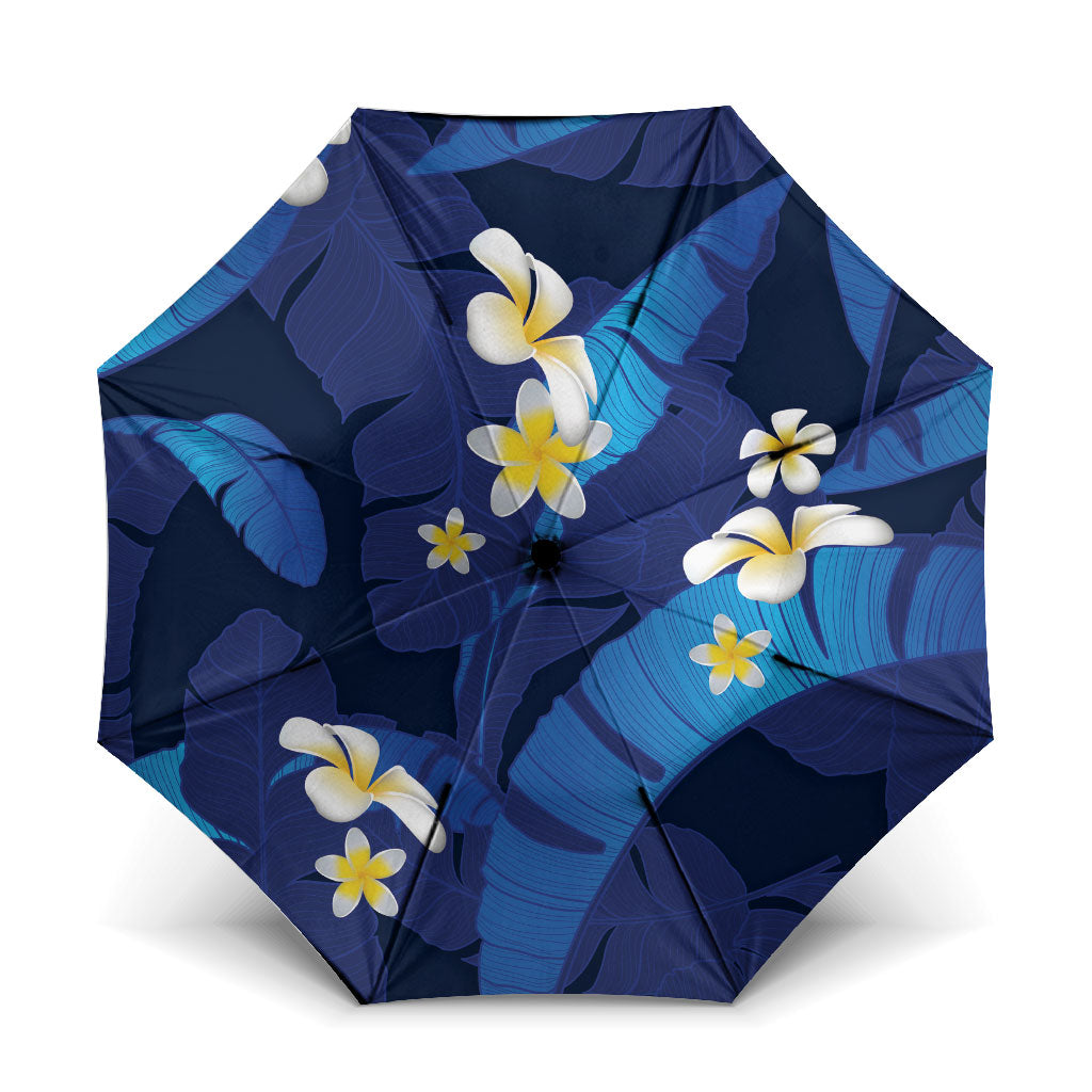 Teal Purple Banana Leaf Hawaii Umbrella Lau Maia Plumeria Tropical Summer Vibes LT14 One Size Folded 11.42 inch Opened Diameter 37.4 inch Teal Purple - Polynesian Pride