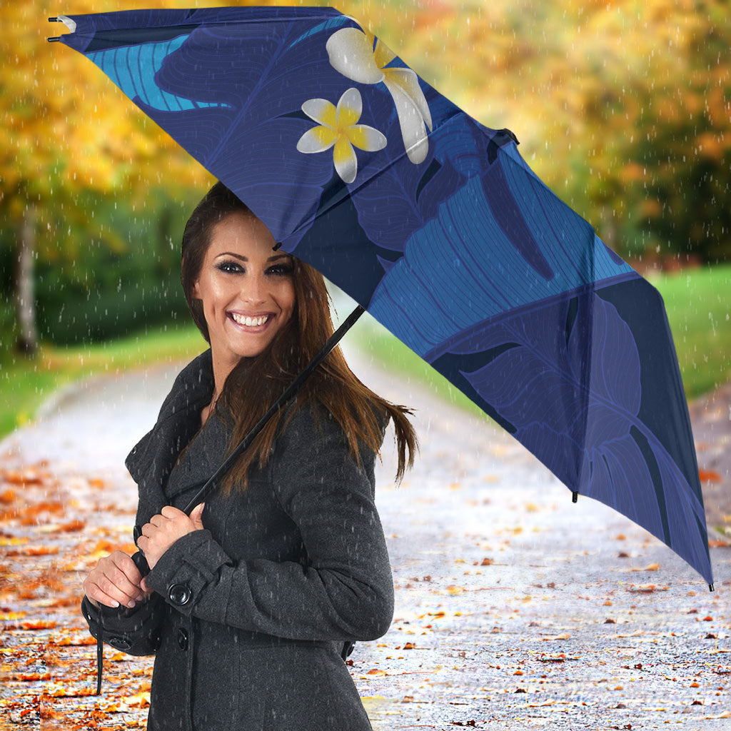 Teal Purple Banana Leaf Hawaii Umbrella Lau Maia Plumeria Tropical Summer Vibes LT14 - Polynesian Pride