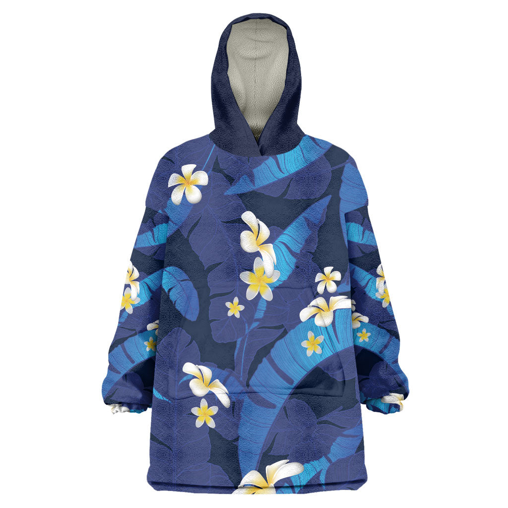 Teal Purple Banana Leaf Hawaii Wearable Blanket Hoodie Lau Maia Plumeria Tropical Summer Vibes LT14 One Size Teal Purple - Polynesian Pride
