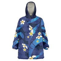 Teal Purple Banana Leaf Hawaii Wearable Blanket Hoodie Lau Maia Plumeria Tropical Summer Vibes LT14 One Size Teal Purple - Polynesian Pride