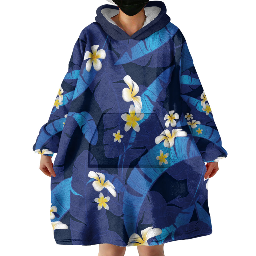 Teal Purple Banana Leaf Hawaii Wearable Blanket Hoodie Lau Maia Plumeria Tropical Summer Vibes LT14 - Polynesian Pride