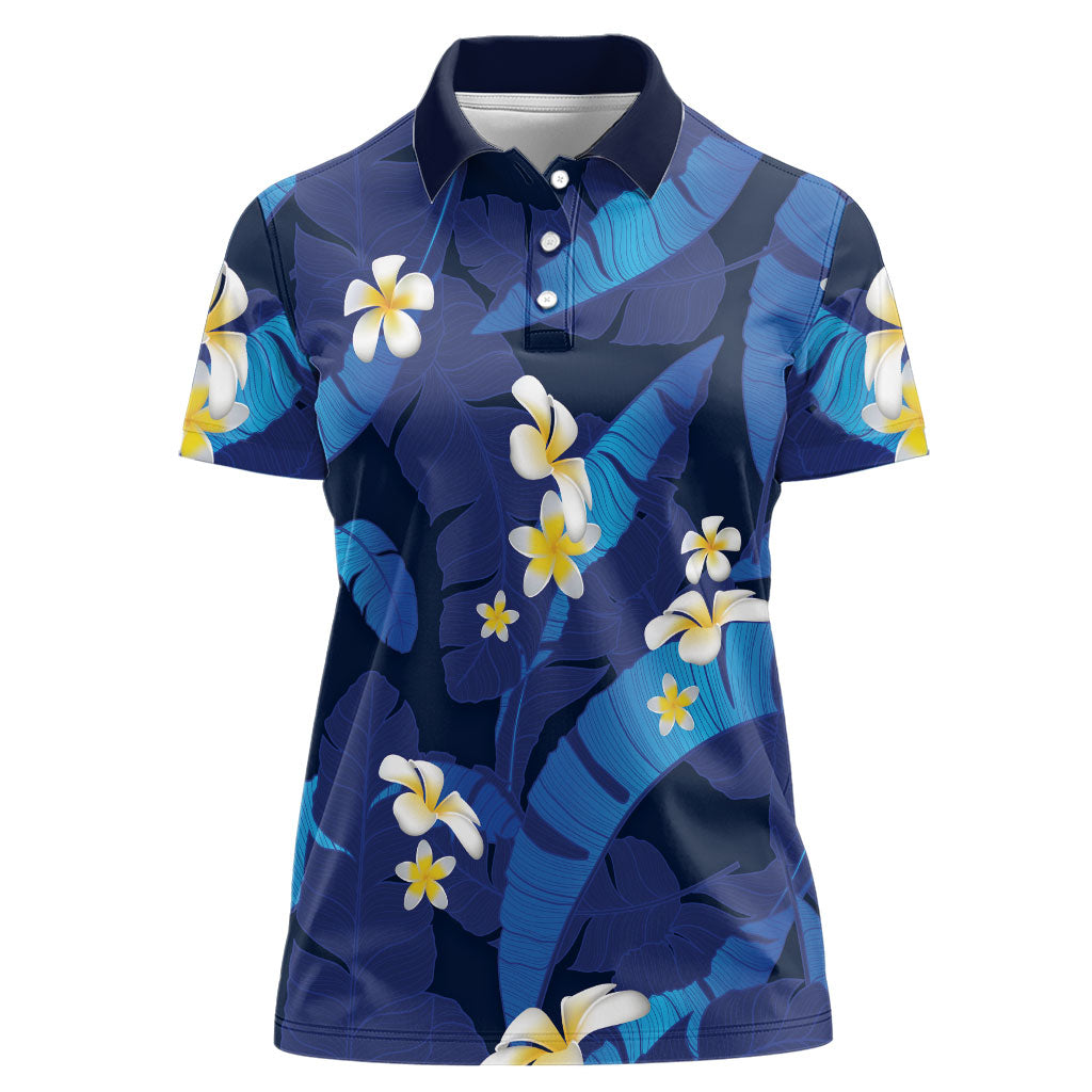 Teal Purple Banana Leaf Hawaii Women Polo Shirt Lau Maia Plumeria Tropical Summer Vibes LT14 Female Teal Purple - Polynesian Pride