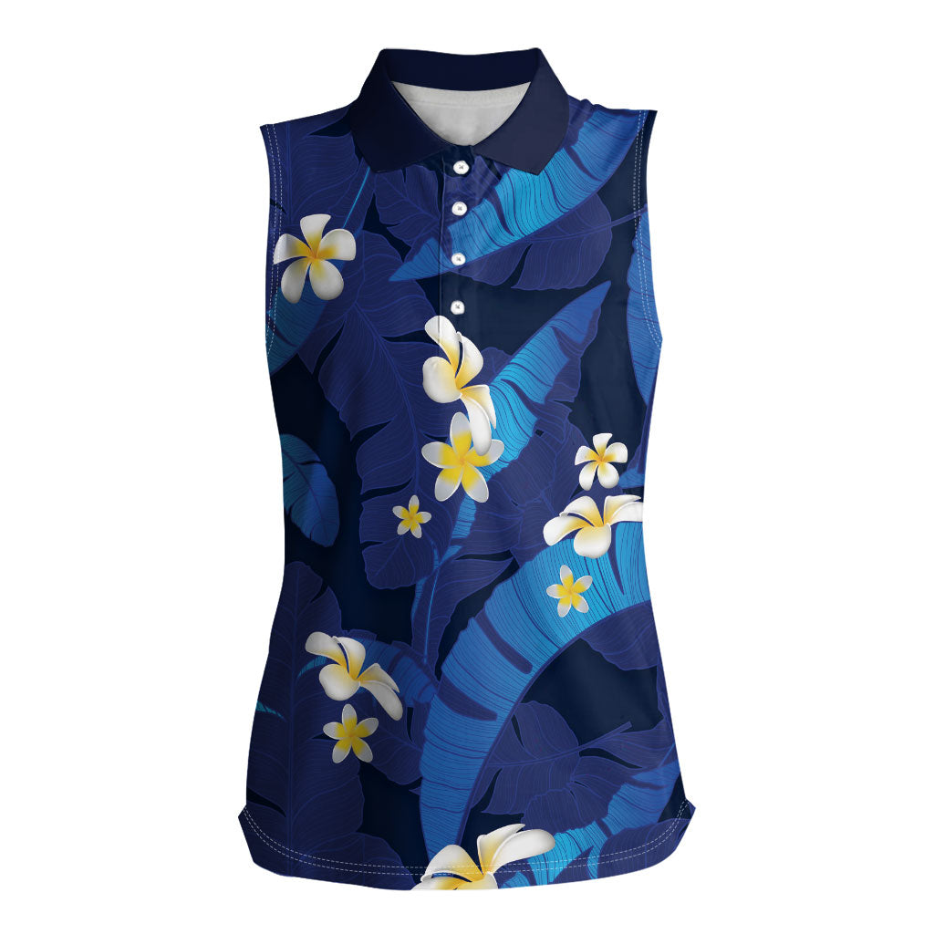 Teal Purple Banana Leaf Hawaii Women Sleeveless Polo Shirt Lau Maia Plumeria Tropical Summer Vibes LT14 Female Teal Purple - Polynesian Pride