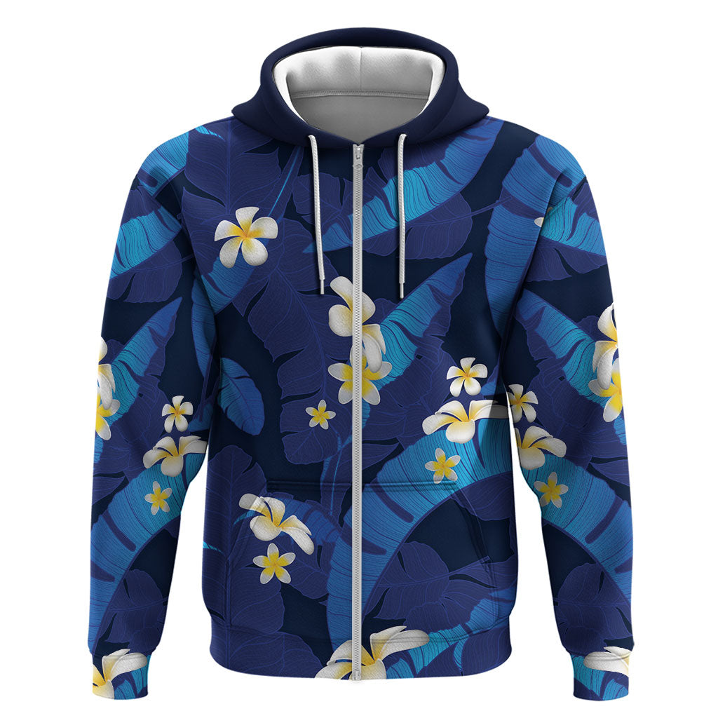 Teal Purple Banana Leaf Hawaii Zip Hoodie Lau Maia Plumeria Tropical Summer Vibes LT14 Zip Hoodie Teal Purple - Polynesian Pride
