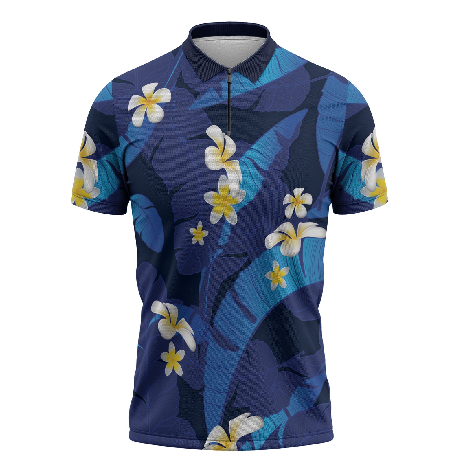 Teal Purple Banana Leaf Hawaii Zipper Polo Shirt Lau Maia Plumeria Tropical Summer Vibes LT14 Teal Purple - Polynesian Pride