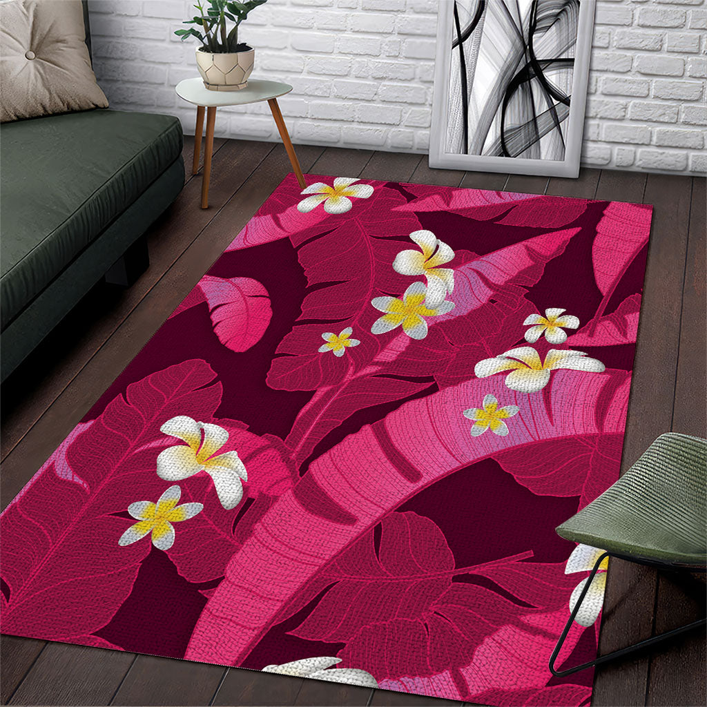 Pink Banana Leaf Hawaii Area Rug Lau Maia Plumeria Tropical Summer Vibes LT14 Pink - Polynesian Pride