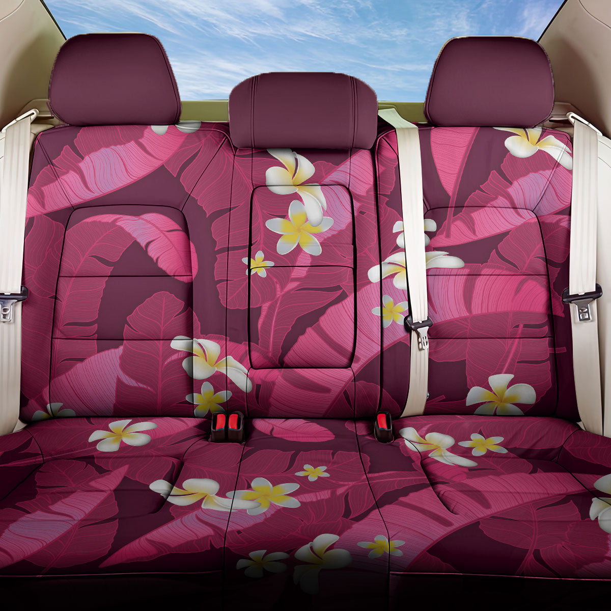 Pink Banana Leaf Hawaii Back Car Seat Cover Lau Maia Plumeria Tropical Summer Vibes LT14 One Size Pink - Polynesian Pride