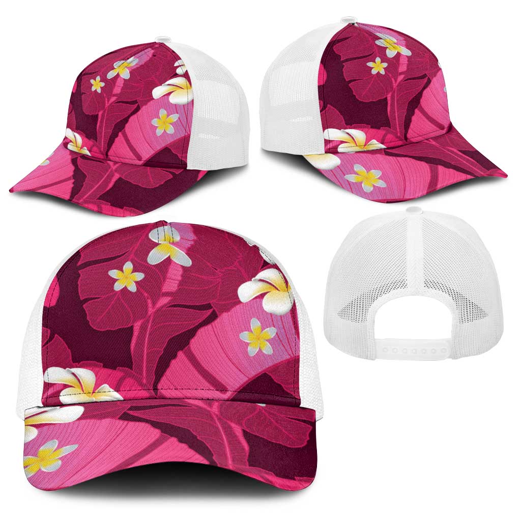 Pink Banana Leaf Hawaii Baseball Net Cap Lau Maia Plumeria Tropical Summer Vibes LT14 - Polynesian Pride