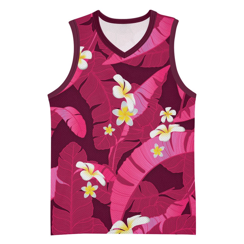 Pink Banana Leaf Hawaii Basketball Jersey Lau Maia Plumeria Tropical Summer Vibes LT14 Unisex Pink - Polynesian Pride