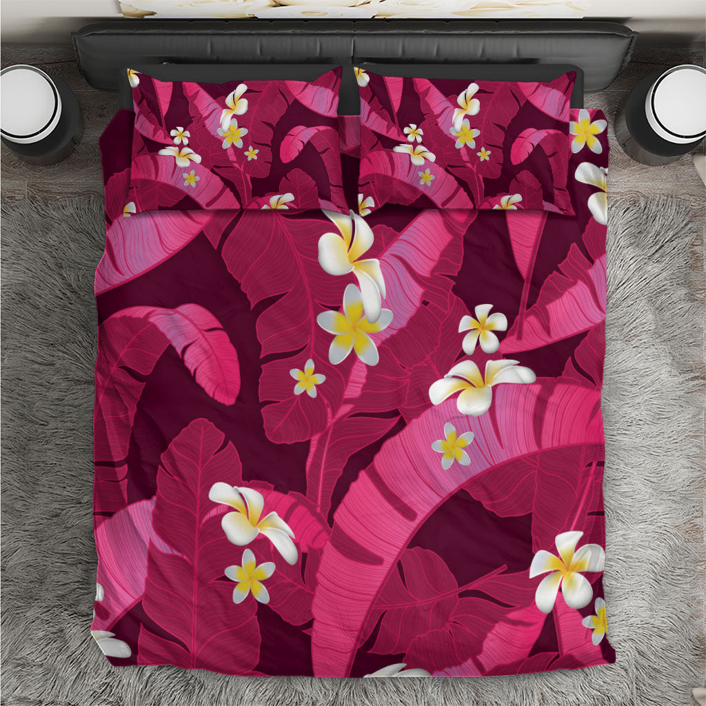 Pink Banana Leaf Hawaii Bedding Set Lau Maia Plumeria Tropical Summer Vibes LT14 Pink - Polynesian Pride