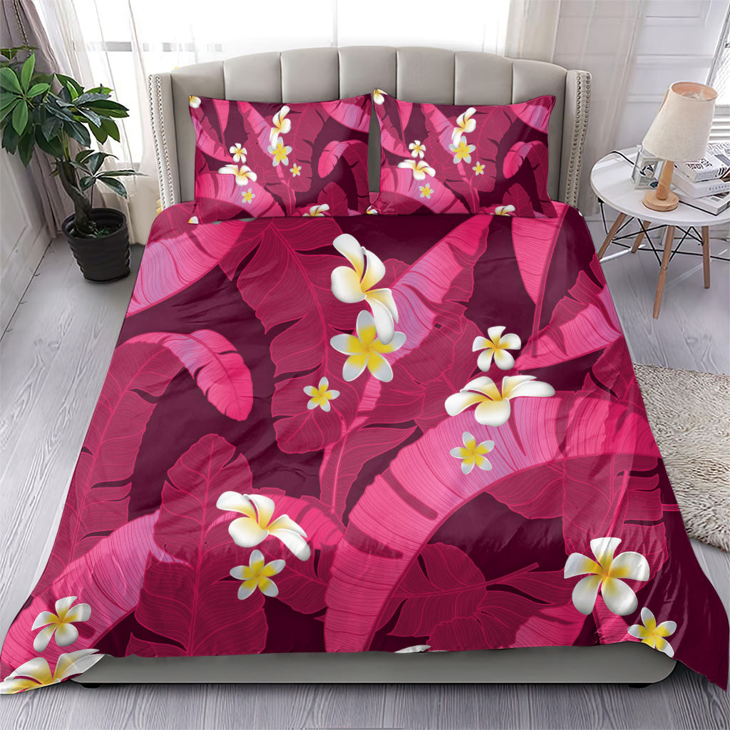Pink Banana Leaf Hawaii Bedding Set Lau Maia Plumeria Tropical Summer Vibes LT14 - Polynesian Pride
