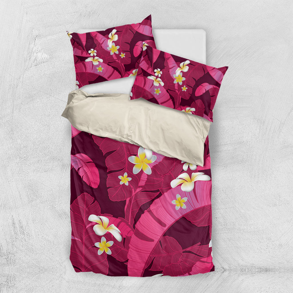 Pink Banana Leaf Hawaii Bedding Set Lau Maia Plumeria Tropical Summer Vibes LT14 US Twin 172cm x 218cm Pink - Polynesian Pride