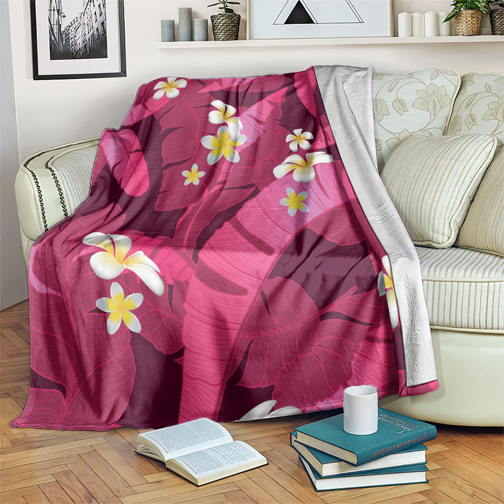 Pink Banana Leaf Hawaii Blanket Lau Maia Plumeria Tropical Summer Vibes LT14 Pink - Polynesian Pride