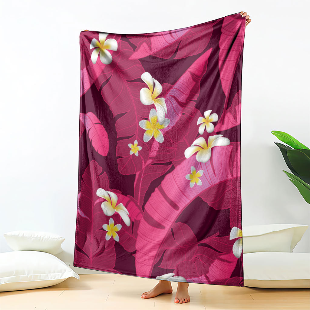 Pink Banana Leaf Hawaii Blanket Lau Maia Plumeria Tropical Summer Vibes LT14 - Polynesian Pride