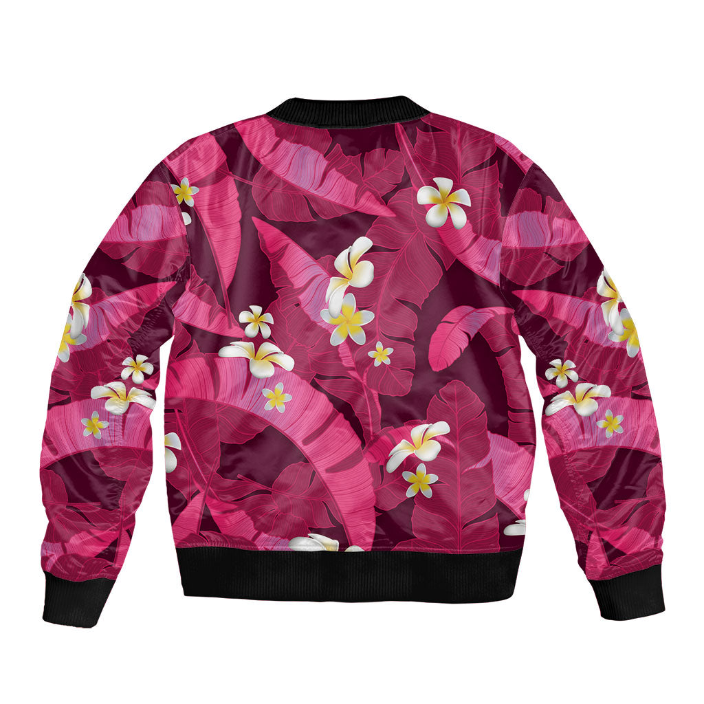 Pink Banana Leaf Hawaii Bomber Jacket Lau Maia Plumeria Tropical Summer Vibes LT14 - Polynesian Pride