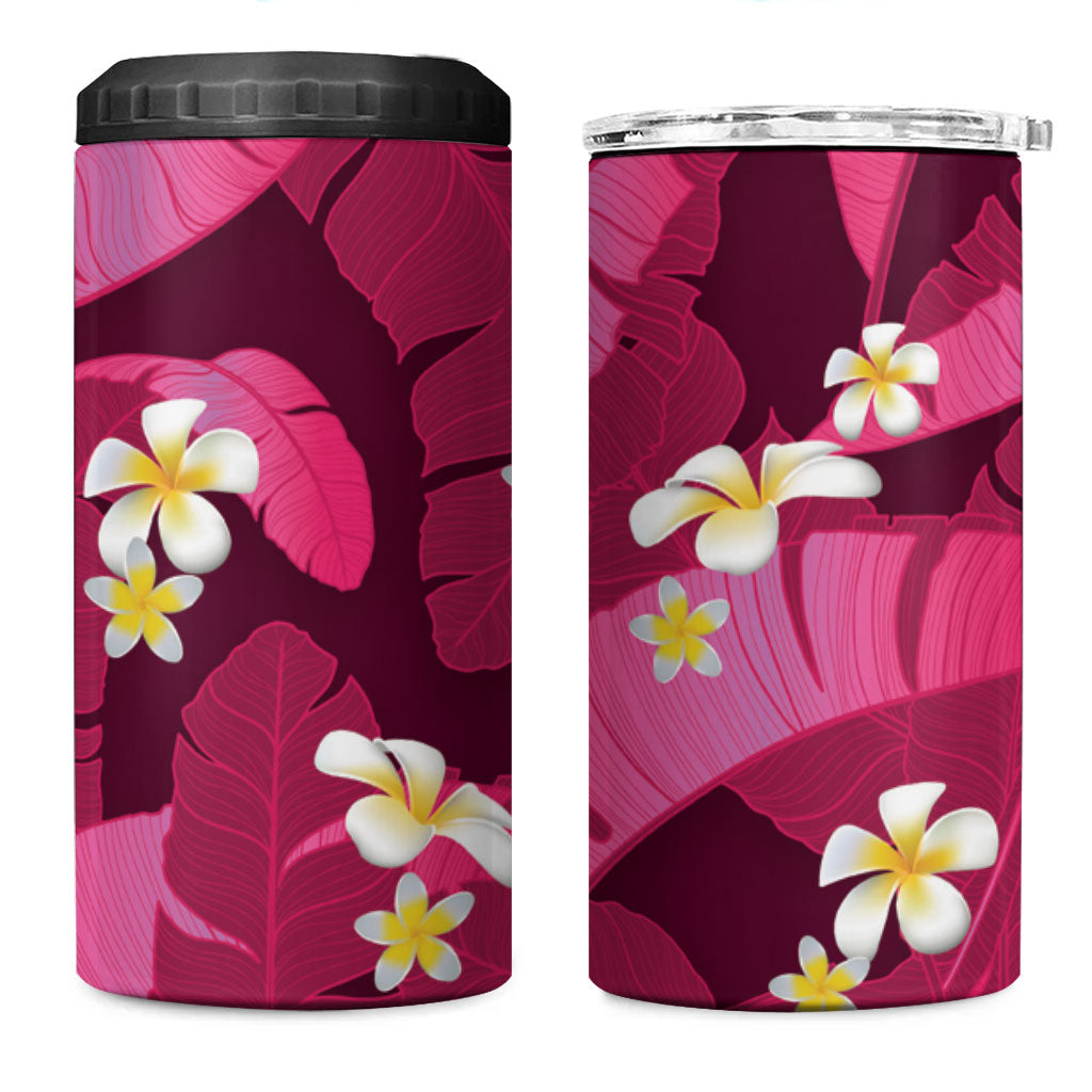 Pink Banana Leaf Hawaii 4 in 1 Can Cooler Tumbler Lau Maia Plumeria Tropical Summer Vibes LT14 One Size: 16 oz Pink - Polynesian Pride