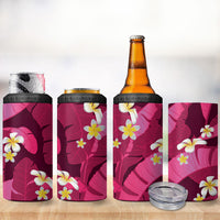 Pink Banana Leaf Hawaii 4 in 1 Can Cooler Tumbler Lau Maia Plumeria Tropical Summer Vibes LT14 - Polynesian Pride