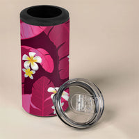 Pink Banana Leaf Hawaii 4 in 1 Can Cooler Tumbler Lau Maia Plumeria Tropical Summer Vibes LT14 - Polynesian Pride
