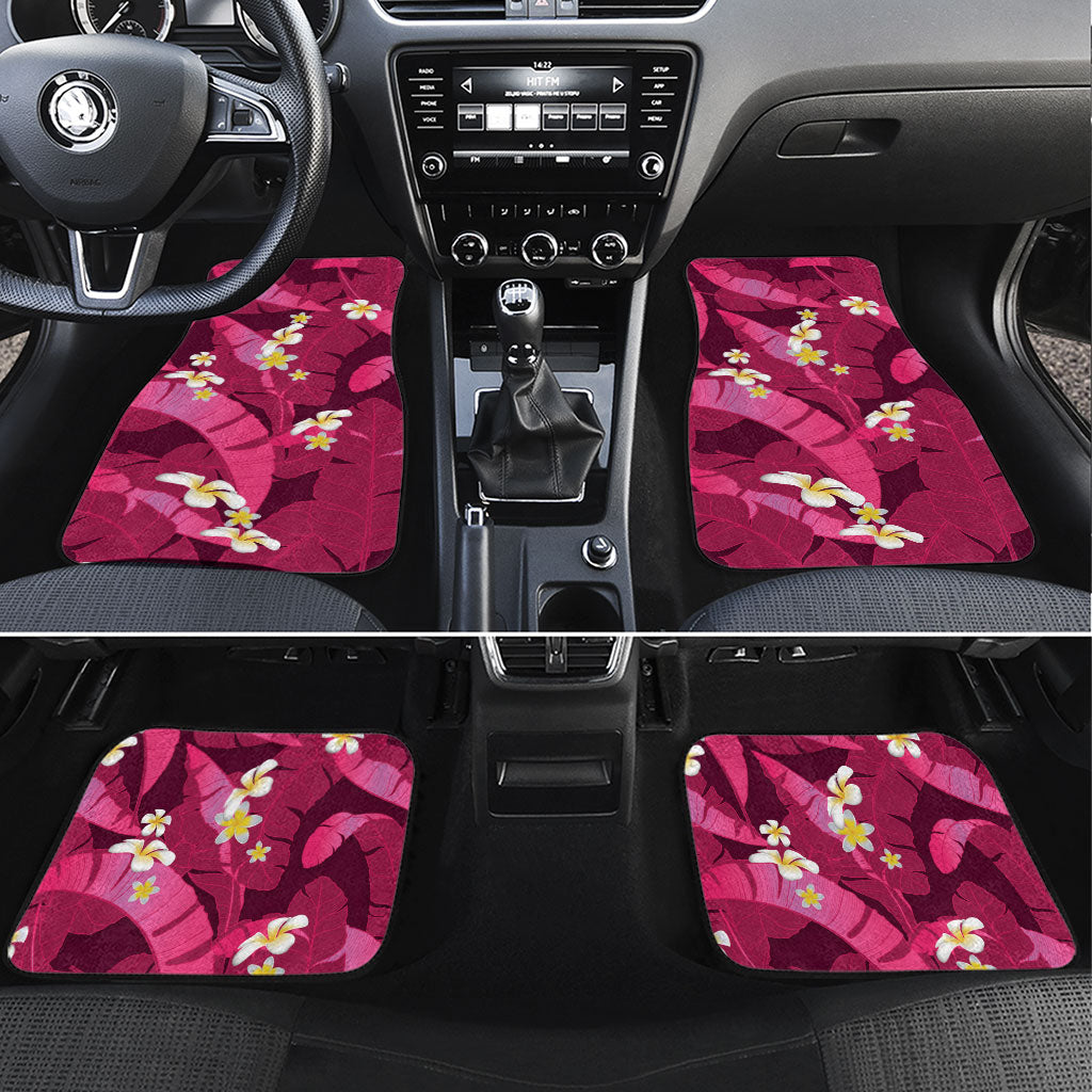 Pink Banana Leaf Hawaii Car Mats Lau Maia Plumeria Tropical Summer Vibes LT14 Set 4pcs Pink - Polynesian Pride