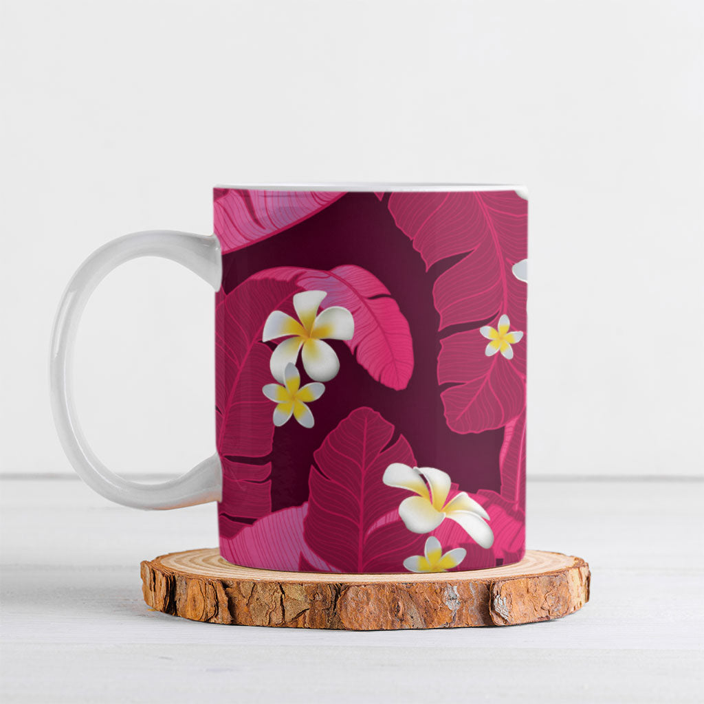 Pink Banana Leaf Hawaii Ceramic Mug Lau Maia Plumeria Tropical Summer Vibes LT14 Pink - Polynesian Pride