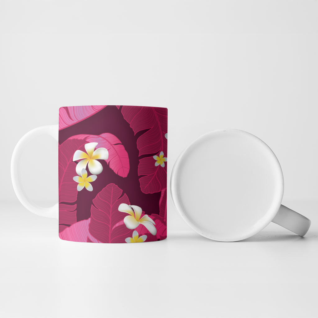 Pink Banana Leaf Hawaii Ceramic Mug Lau Maia Plumeria Tropical Summer Vibes LT14 - Polynesian Pride