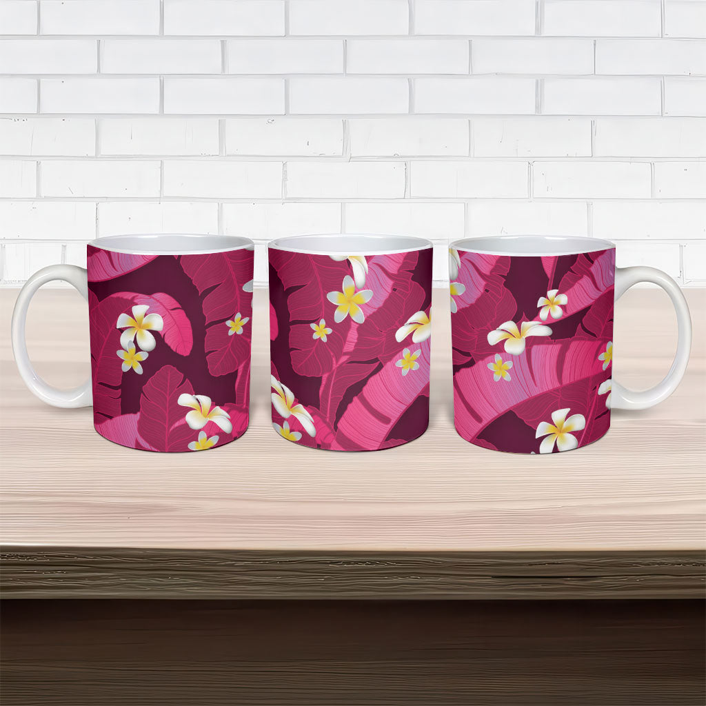 Pink Banana Leaf Hawaii Ceramic Mug Lau Maia Plumeria Tropical Summer Vibes LT14 - Polynesian Pride
