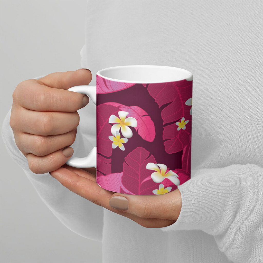 Pink Banana Leaf Hawaii Ceramic Mug Lau Maia Plumeria Tropical Summer Vibes LT14 - Polynesian Pride