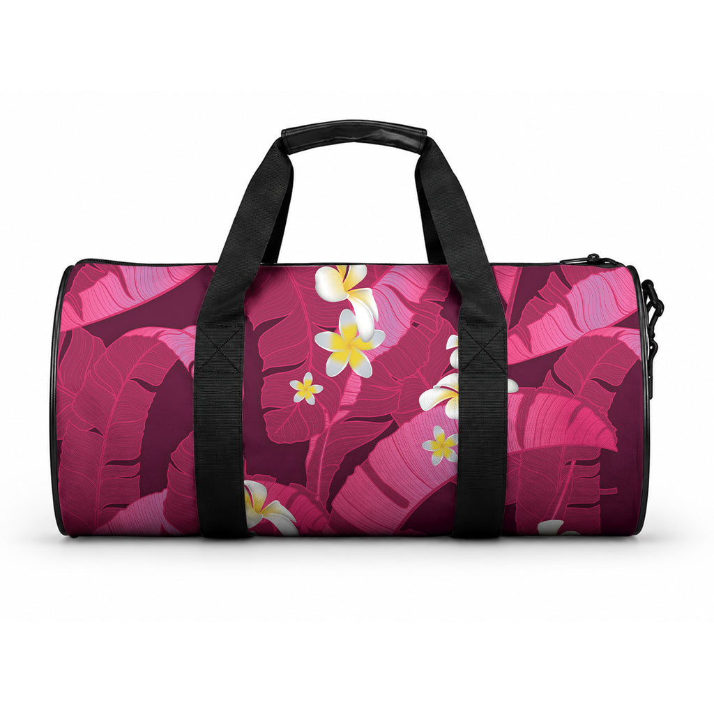 Pink Banana Leaf Hawaii Duffle Bag Lau Maia Plumeria Tropical Summer Vibes