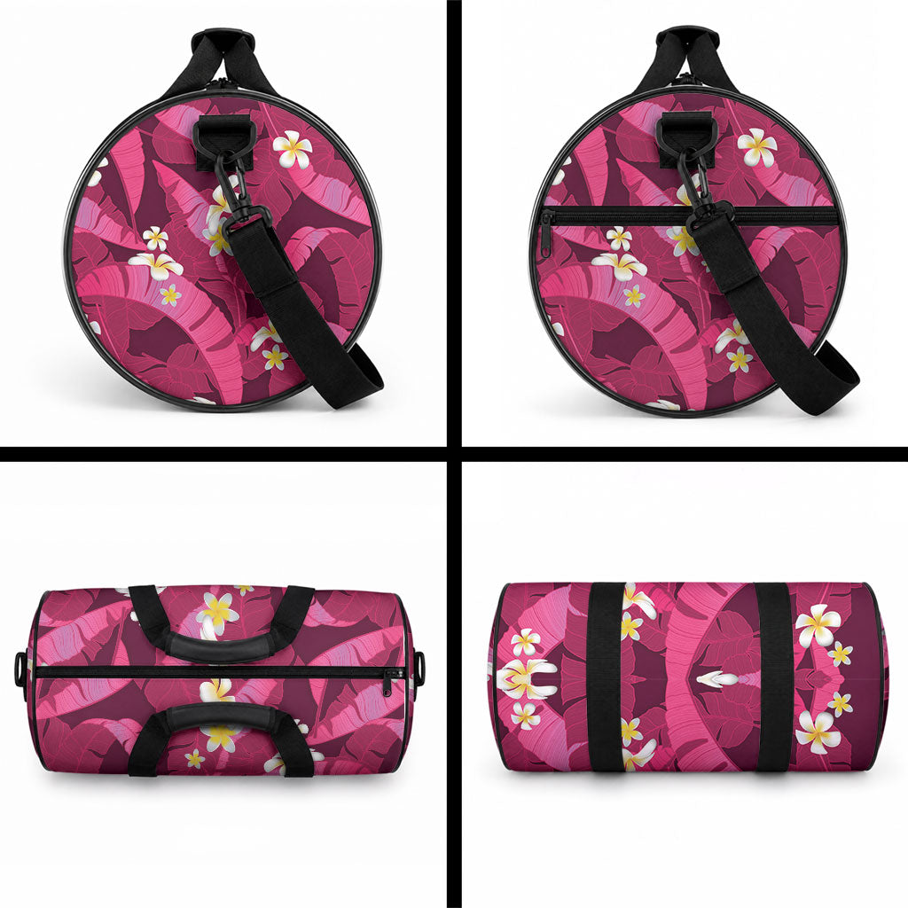 Pink Banana Leaf Hawaii Duffle Bag Lau Maia Plumeria Tropical Summer Vibes
