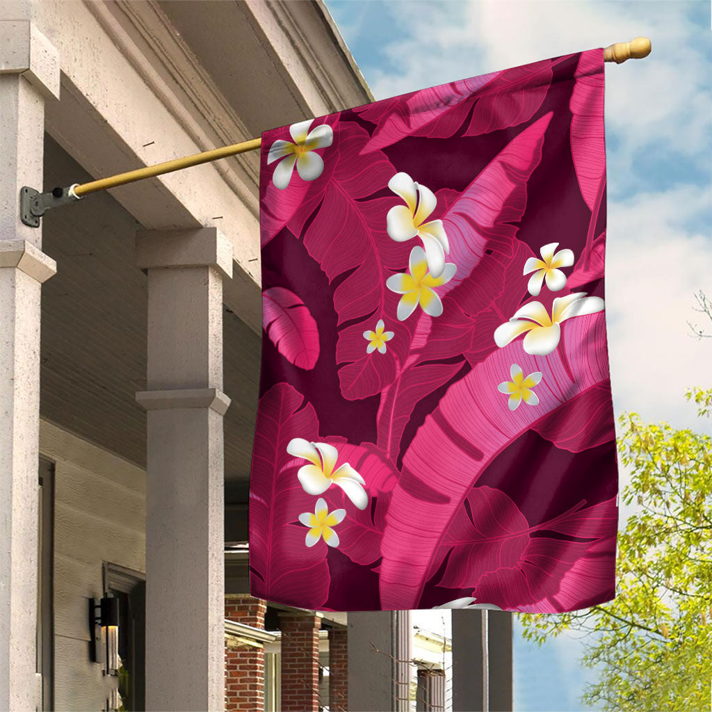 Pink Banana Leaf Hawaii Garden Flag Lau Maia Plumeria Tropical Summer Vibes LT14 House Flag Pink - Polynesian Pride