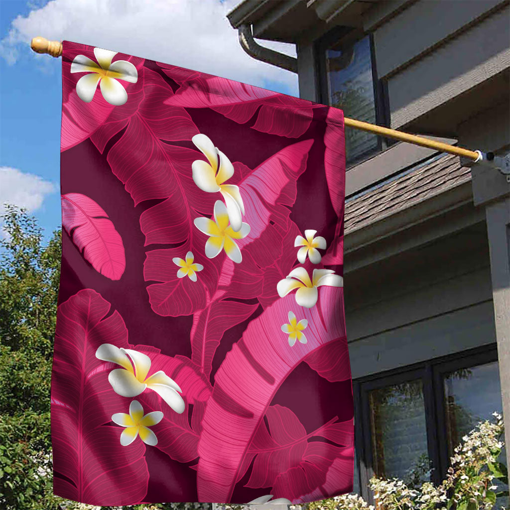 Pink Banana Leaf Hawaii Garden Flag Lau Maia Plumeria Tropical Summer Vibes LT14 - Polynesian Pride