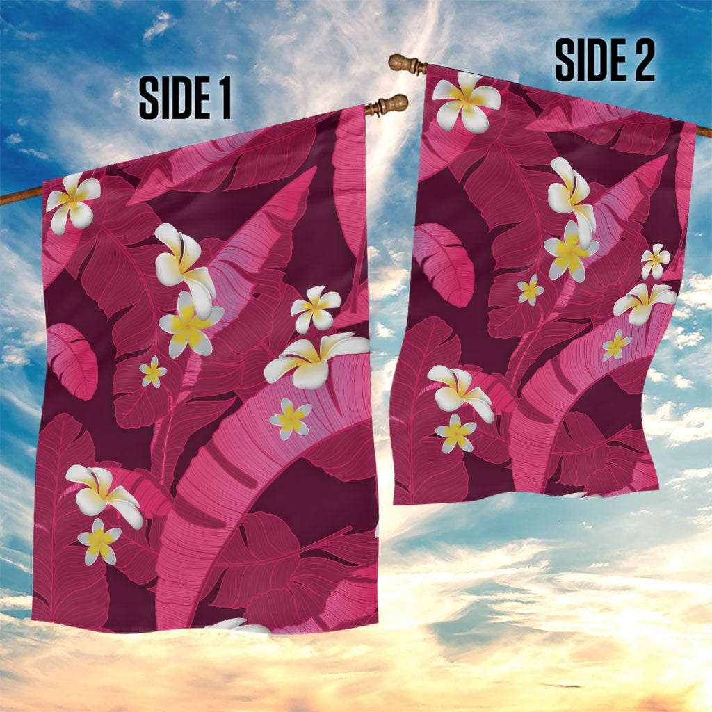 Pink Banana Leaf Hawaii Garden Flag Lau Maia Plumeria Tropical Summer Vibes LT14 - Polynesian Pride