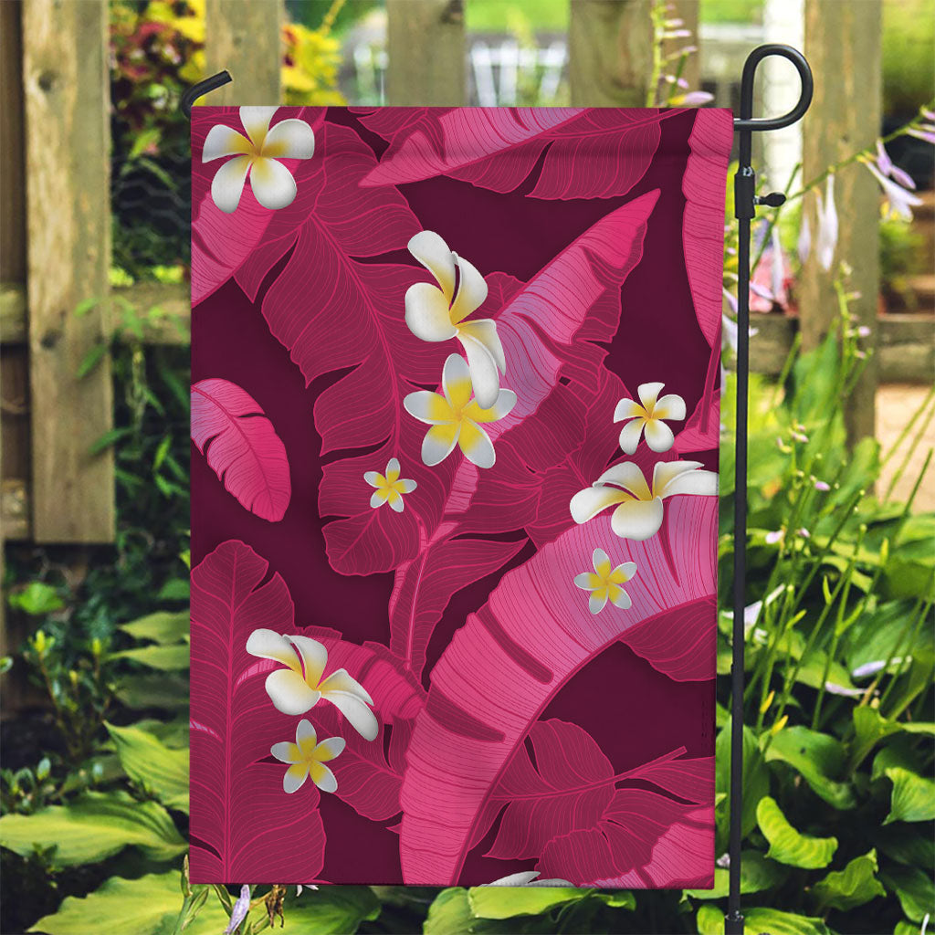 Pink Banana Leaf Hawaii Garden Flag Lau Maia Plumeria Tropical Summer Vibes LT14 Garden Flag Pink - Polynesian Pride