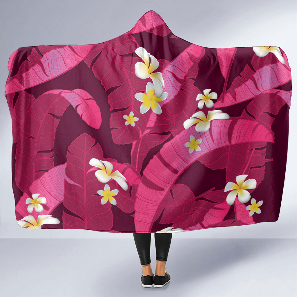 Pink Banana Leaf Hawaii Hooded Blanket Lau Maia Plumeria Tropical Summer Vibes LT14 One Size Pink - Polynesian Pride