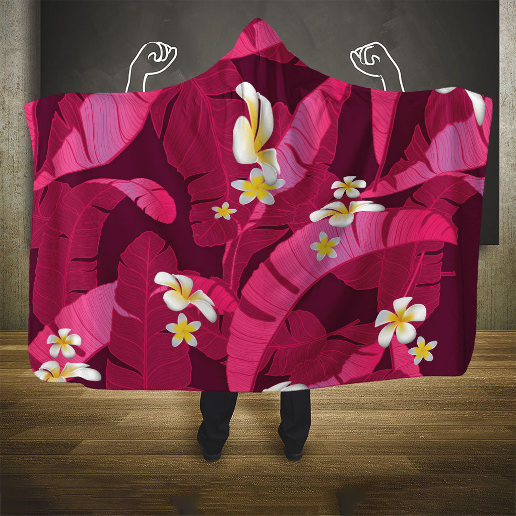 Pink Banana Leaf Hawaii Hooded Blanket Lau Maia Plumeria Tropical Summer Vibes LT14 - Polynesian Pride