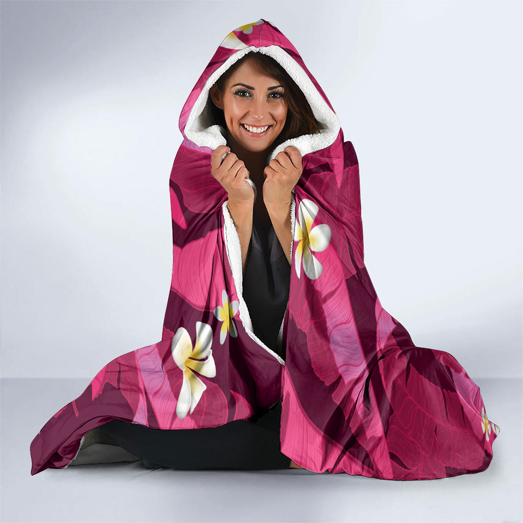 Pink Banana Leaf Hawaii Hooded Blanket Lau Maia Plumeria Tropical Summer Vibes LT14 - Polynesian Pride