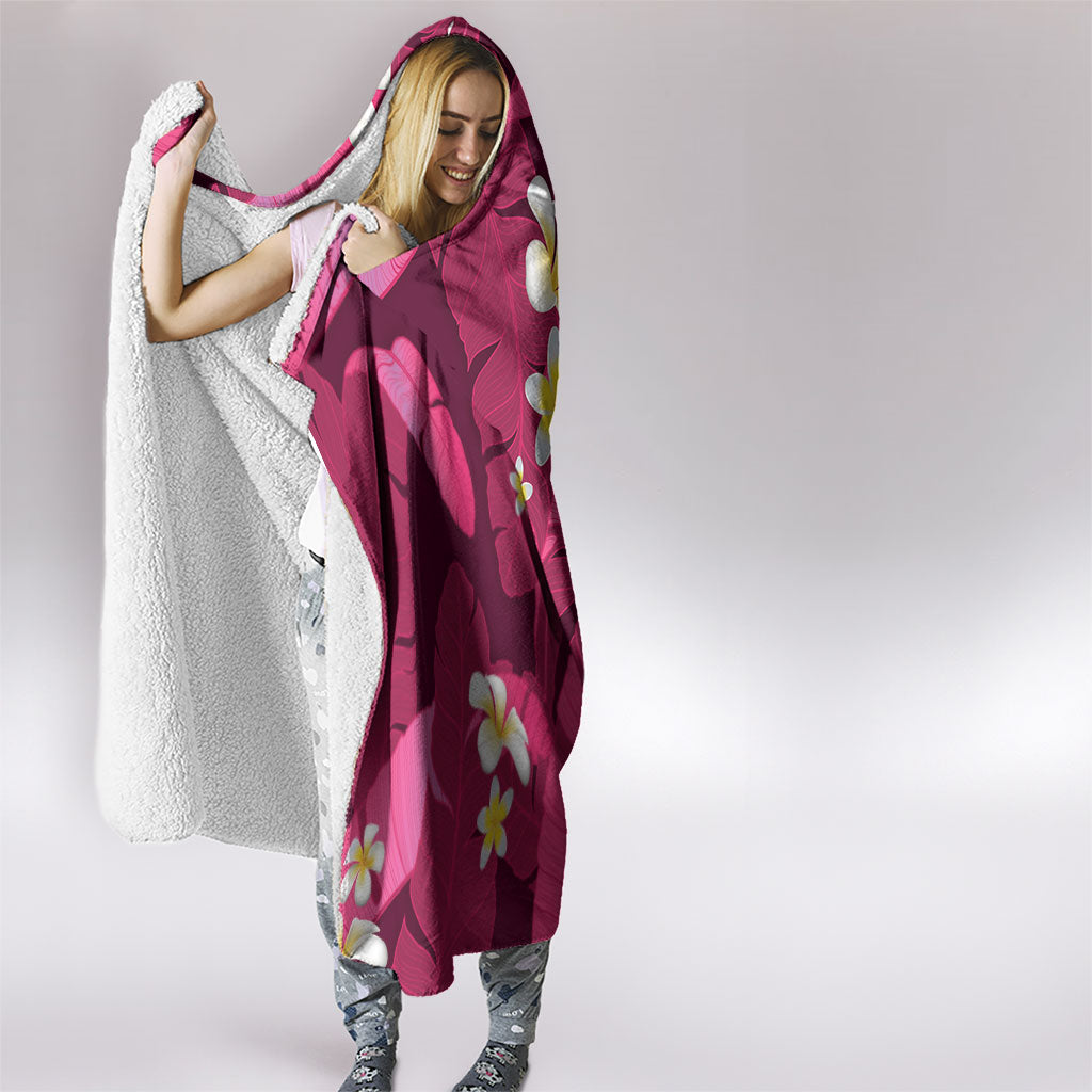 Pink Banana Leaf Hawaii Hooded Blanket Lau Maia Plumeria Tropical Summer Vibes LT14 - Polynesian Pride