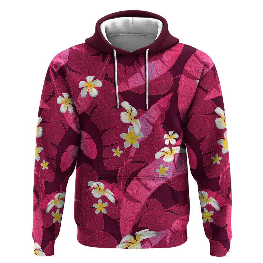 Pink Banana Leaf Hawaii Hoodie Lau Maia Plumeria Tropical Summer Vibes LT14 Pullover Hoodie Pink - Polynesian Pride