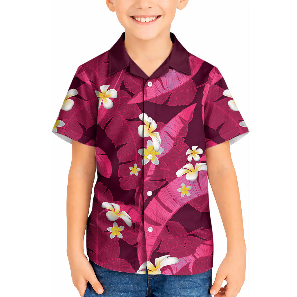 Pink Banana Leaf Hawaii Kid Hawaiian Shirt Lau Maia Plumeria Tropical Summer Vibes LT14 Kid Pink - Polynesian Pride