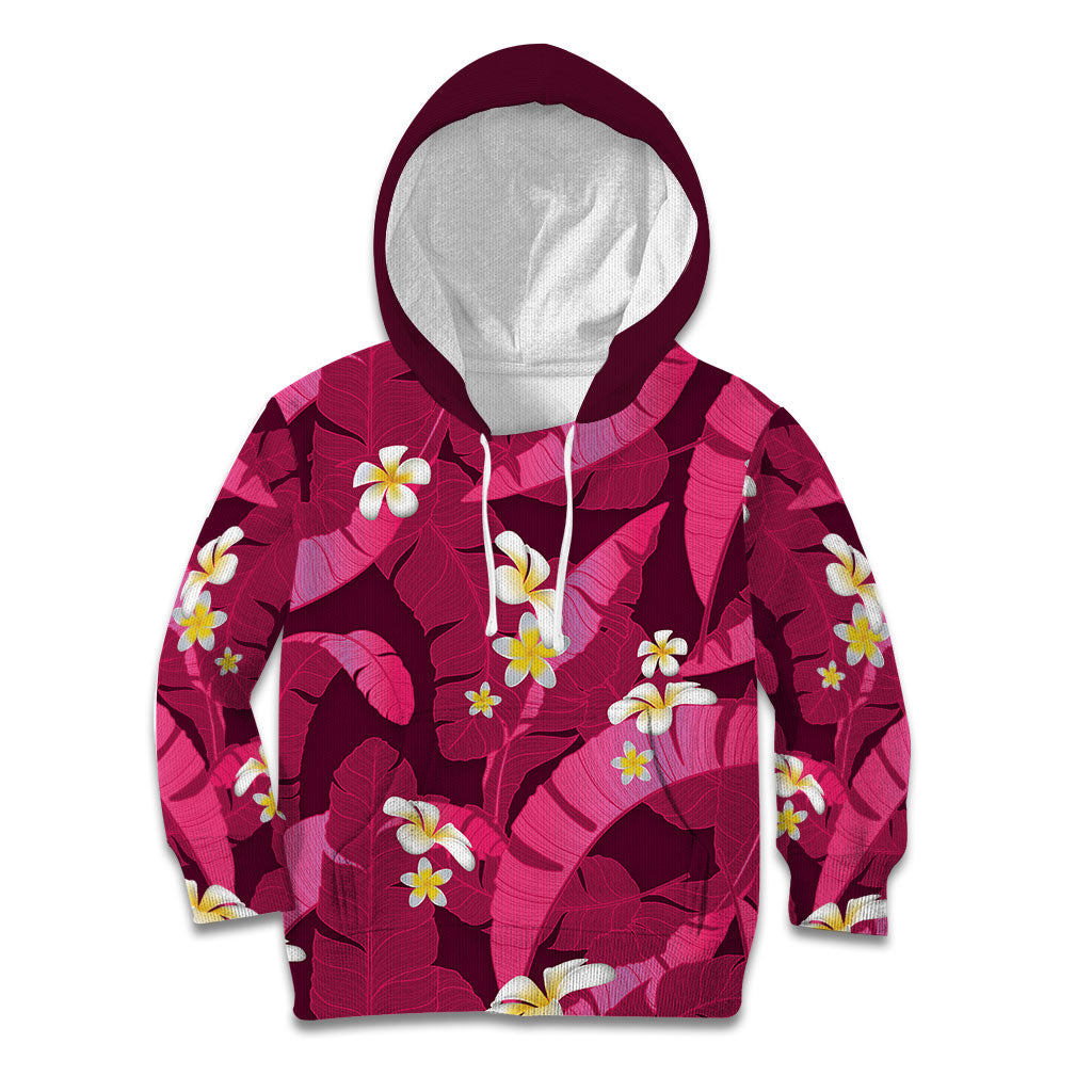 Pink Banana Leaf Hawaii Kid Hoodie Lau Maia Plumeria Tropical Summer Vibes LT14 Hoodie Pink - Polynesian Pride