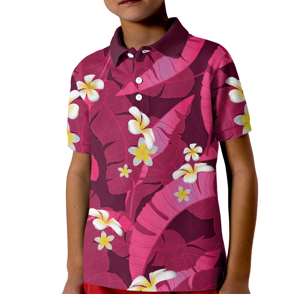Pink Banana Leaf Hawaii Kid Polo Shirt Lau Maia Plumeria Tropical Summer Vibes LT14 Kid Pink - Polynesian Pride