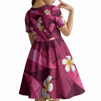 Pink Banana Leaf Hawaii Kid Short Sleeve Dress Lau Maia Plumeria Tropical Summer Vibes LT14 - Polynesian Pride